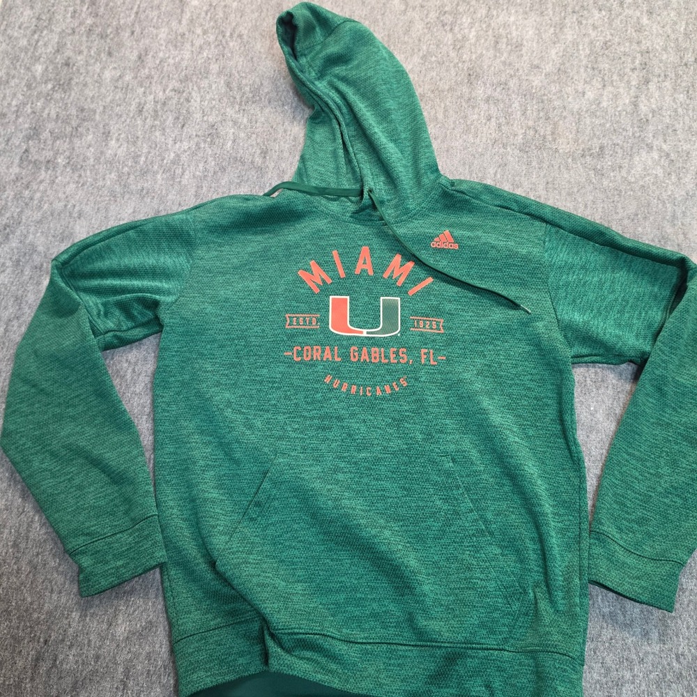 Adidas Miami Hurricanes ClimaWarm Hoodie Green Heathered Sweatshirt Mens